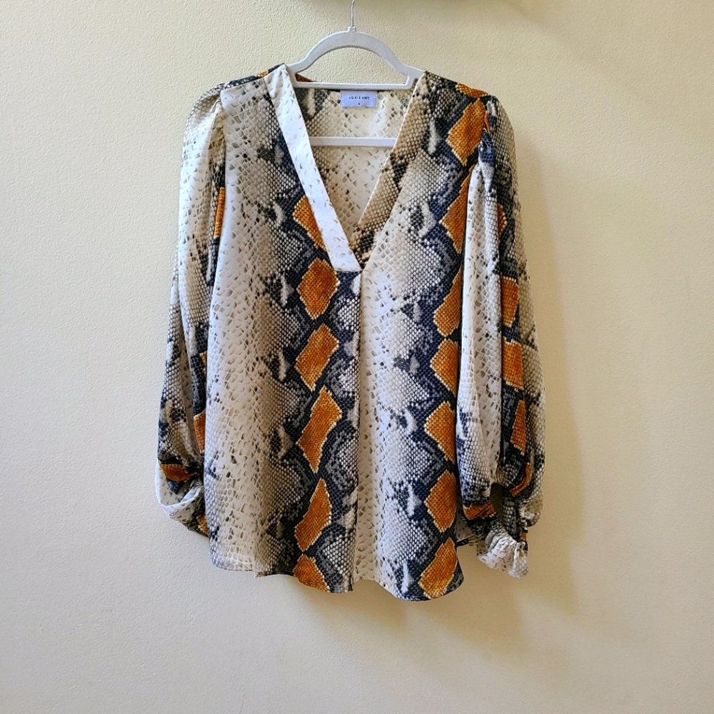Adrienne Python Print Blouse with Balloon sleeves